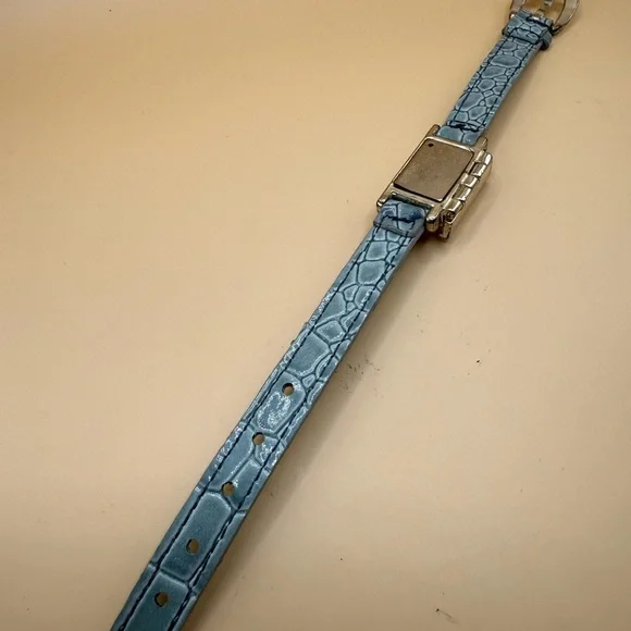 Opening Envelope Bracelet On Light Blue-Gray w/ a Glossy Crocodile Embossed Band - Picture 7 of 11